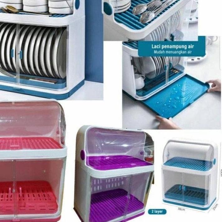 Big Sale RAK PIRING TUTUP MIKA ANTI BACTERIAL TERTUTUP HIGIENIS LEMARI PIRING GELAS SENDOK DEBU RAK 