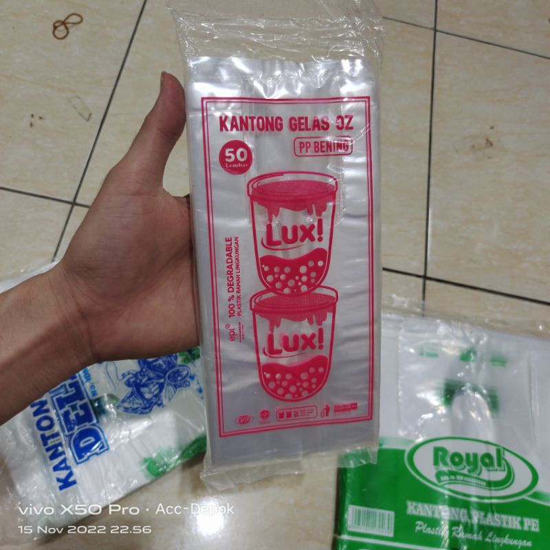 HD PLASTIK PP BENING UNTUK BOTOL 1LITER / PLASTIK 2 GELAS/ 10X40  ISI 50 LEMBAR MEREK BAWANG