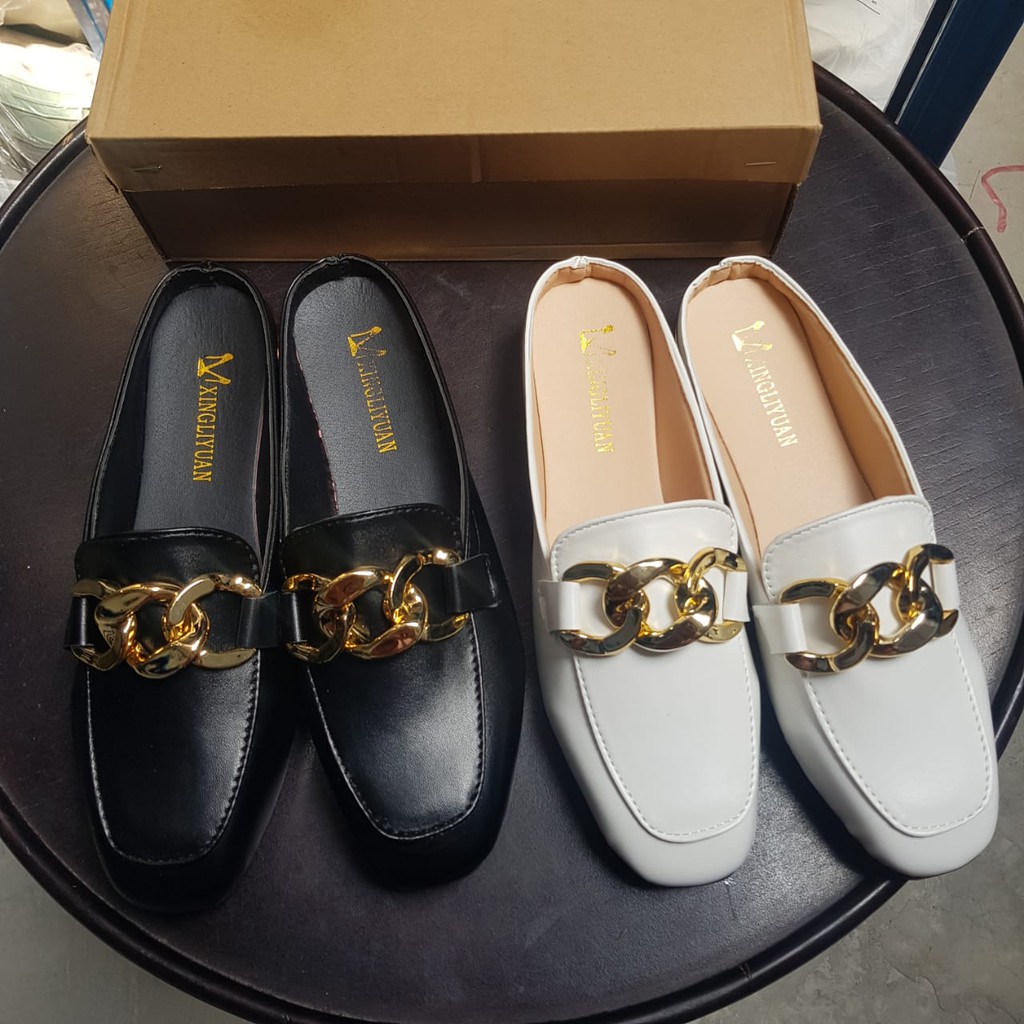 [✅BISA COD] 0679 RETRO CHAIN LEATHER SLIP ON (REAL PICTURE)