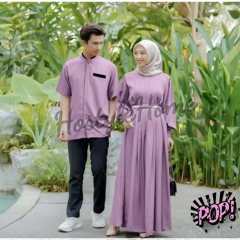 (New) RALINA COUPLE - Baju Couple Kurta Gamis Busui Brokat Brukat Mutiara Rempel Renda Dress Pasanga