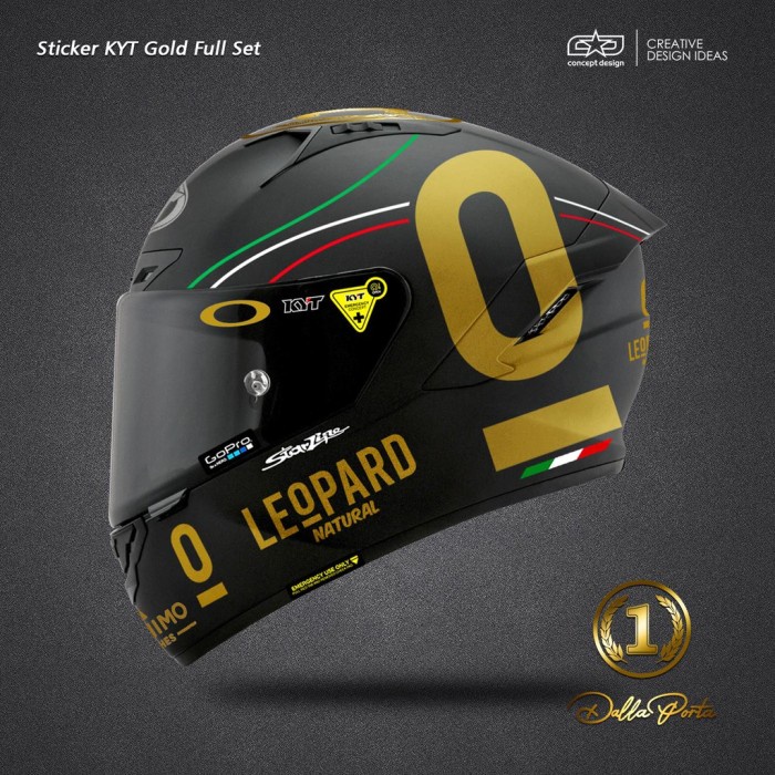 Rain Cover 100% Asli Sticker Helm Kyt Leopard Full Set Gold Termurah