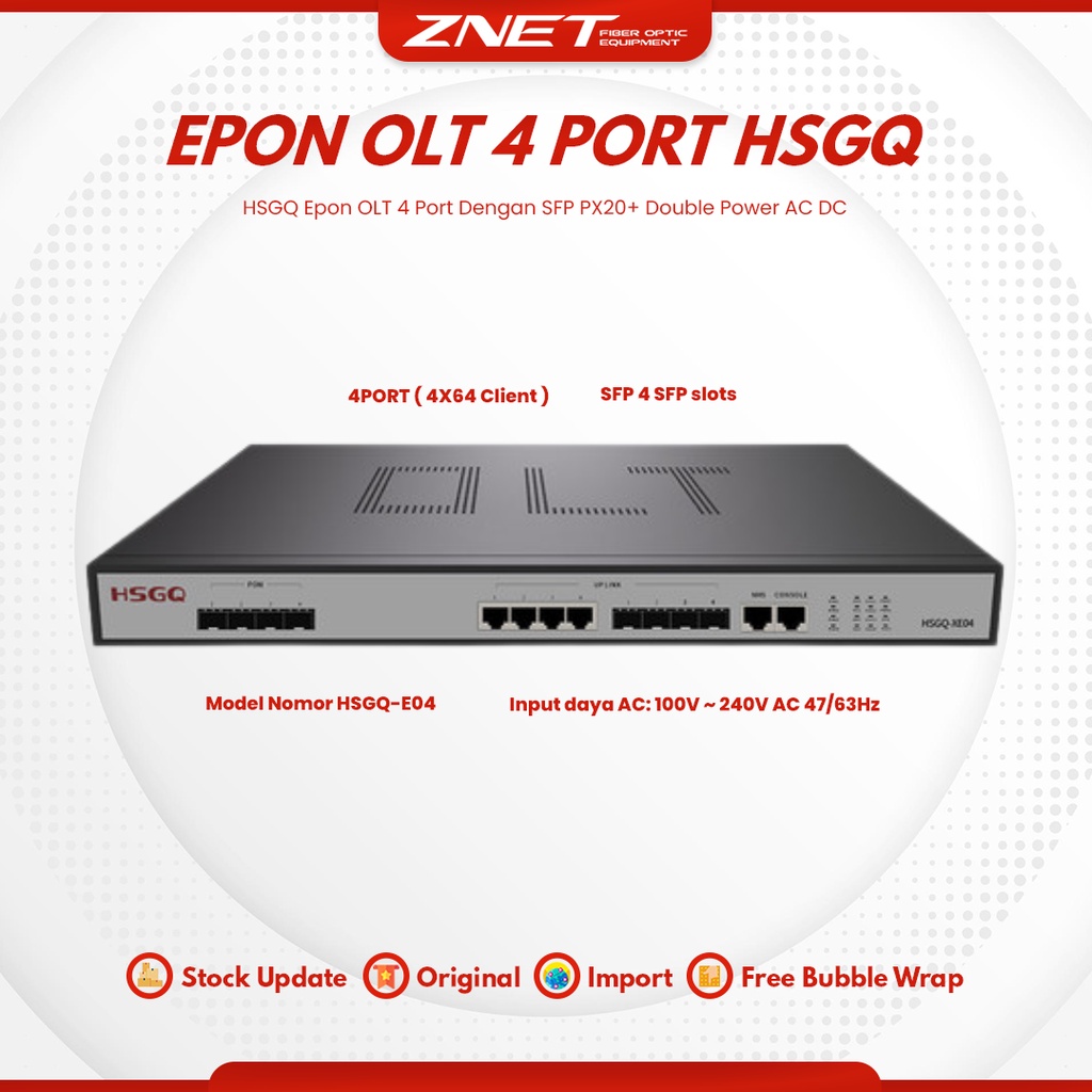 HSGQ Epon OLT 4 Port Dengan SFP PX20+ Double Power AC DC