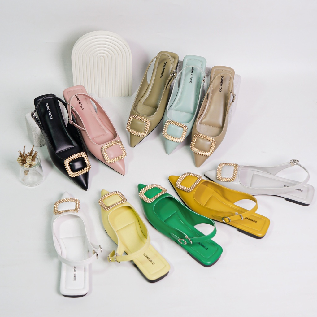 DUNKENSTOCK TIPE KALEA Sepatu flat wanita casual warna kombinasi kerja flatshoes cewek ballerina ujung lancip terbaru kekinian