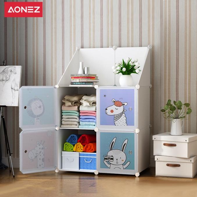 

Aonez lemari pakaian lemari plastik rak serbaguna 2/4/8 susun wardrobe stock ready