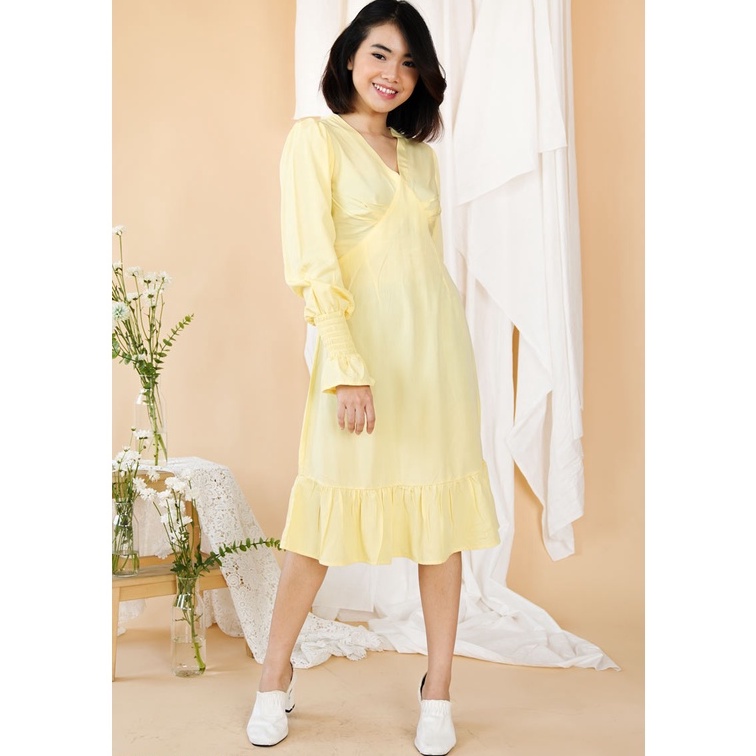 MANOPO DRESS - Midi Dress Remaja Lengan Panjang | Midi dress Pesta semi Formal | Gaun wanita kekinia