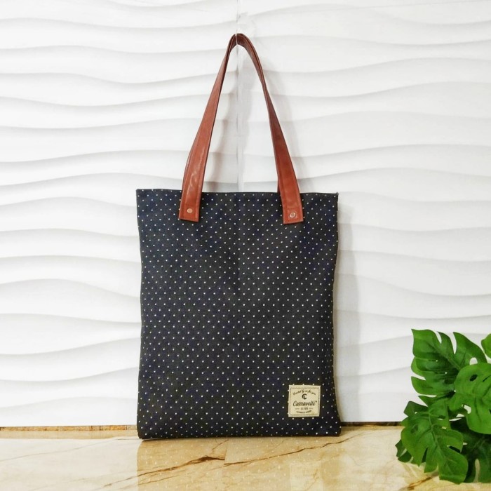 Totebag Tote Bag Wanita Resleting Kanvas Tali Kulit Untuk Tas Laptop / Kuliah