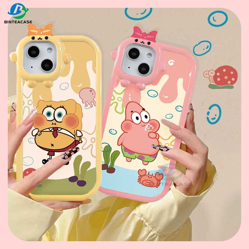 Realme 10 C55 C30 C31 C33 C35 C21Y C25Y RealmeC11 C25 C17 C15 C12 C3 C2 7i 5 5i 6i Spongebob Dan Patrick Little Monster Frame Lensa Phone Case Binteacase