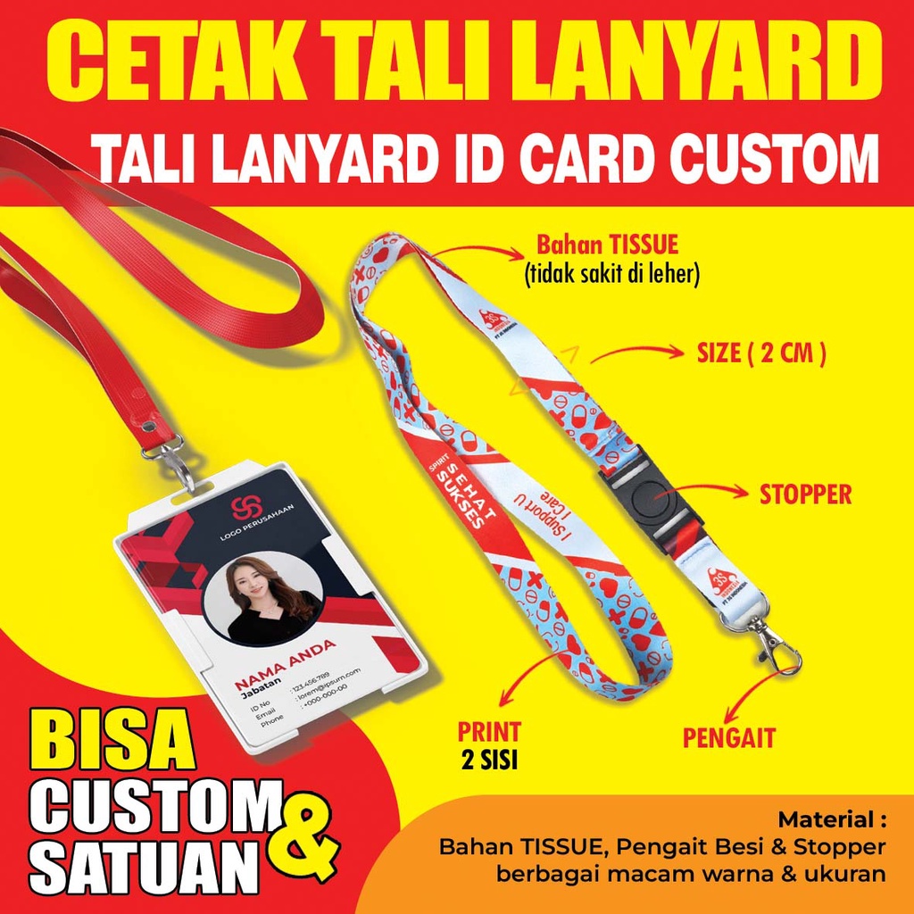 

[BISA SATUAN] Tali ID CARD custom 2 cm / LANYARD custom 2 cm / cetak 2 sisi bahan Tali Tissue Premium
