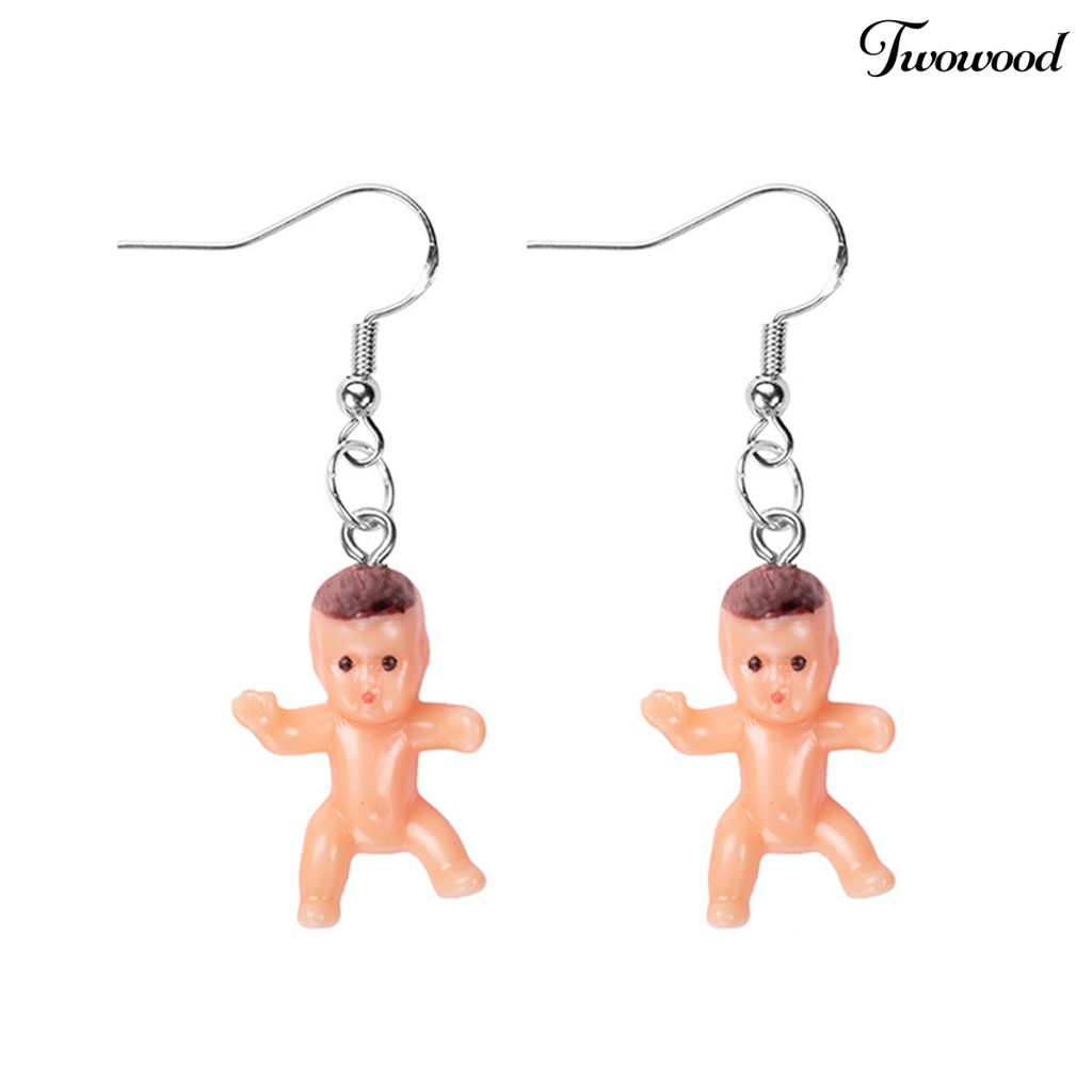 Twowood 1 Pasang Anting Kait Gantung Wanita Desain Boneka Bayi Mini Realistis Handmade Untuk Hadiah