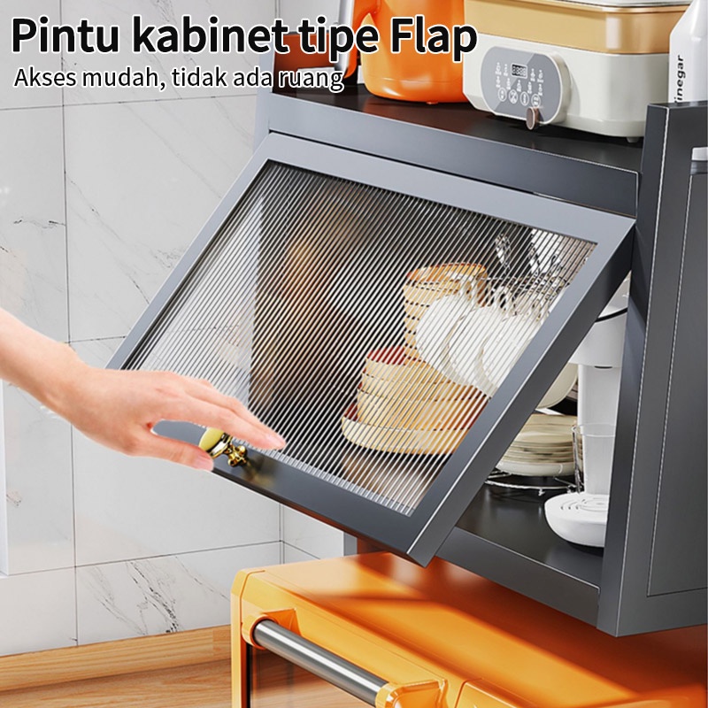 Lemari Microwave dengan Pintu Rak Kabinet Dapur Rak Oven Rak Penyimpanan Piring Dapur