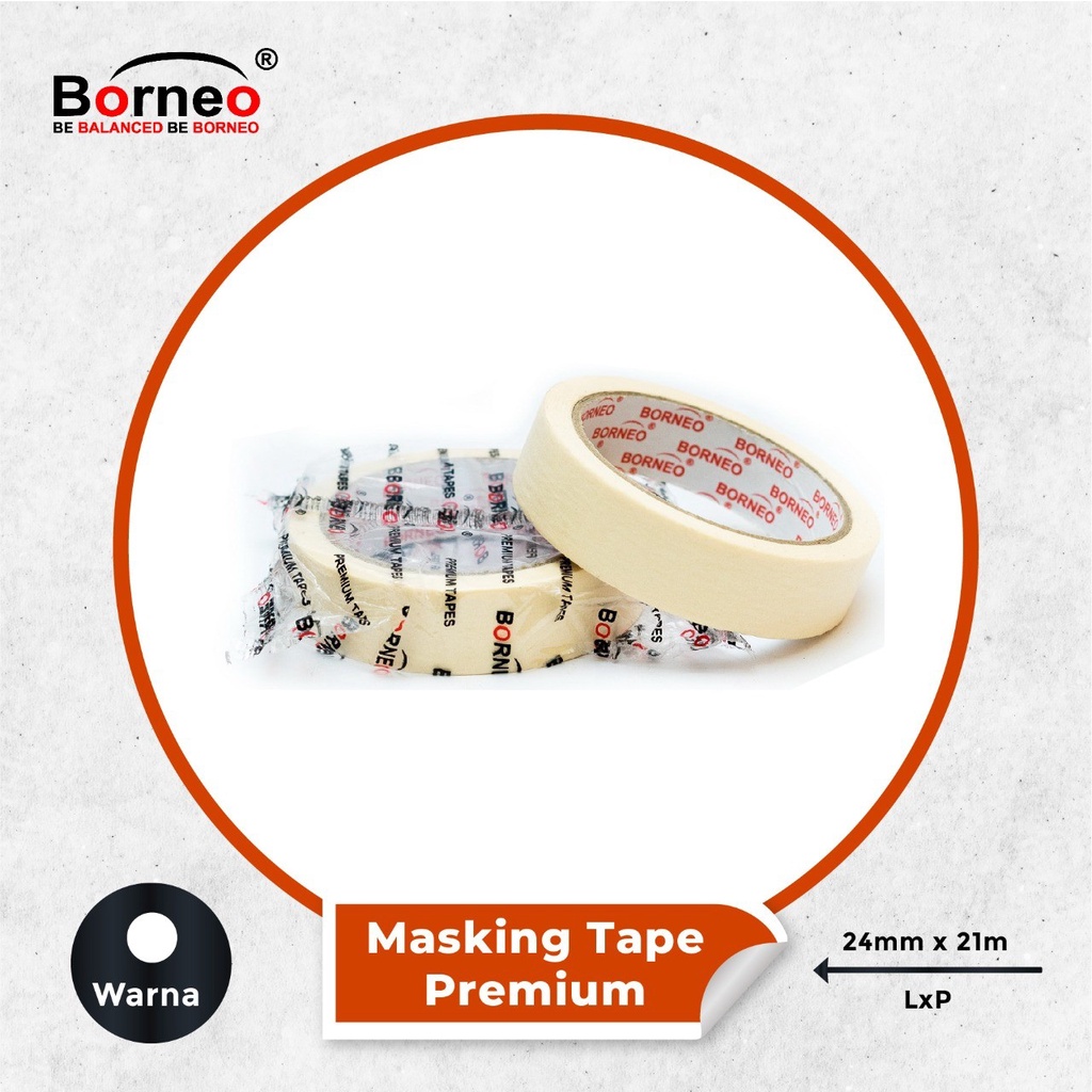 

6 ROLL - Borneo Masking Tape Premium (24mm x 21m) - Lakban Kertas
