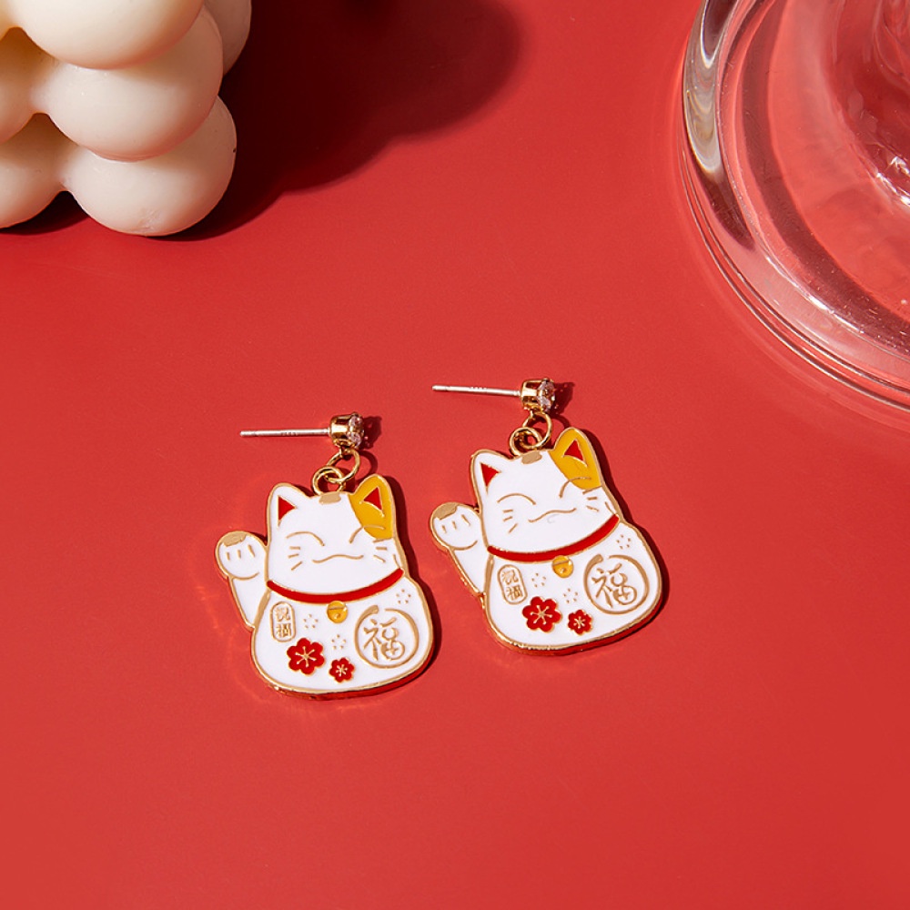 Anting Tusuk Gantung Wanita Bahan Sterling Silver 925 Desain Kucing Kartun Gaya Cina Untuk Hadiah