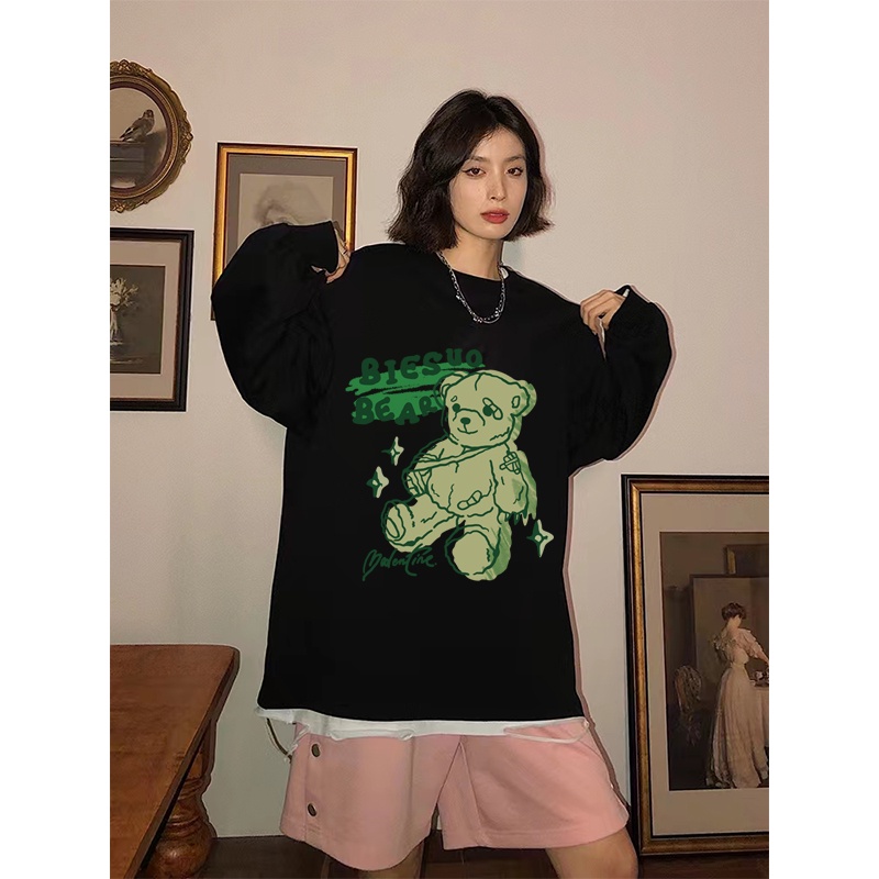 korean style sweter wanita sweater oversize putih retro wanita American Vintage Girl Cartoon Graphic Priting korean style atasan baju wanita kekinian