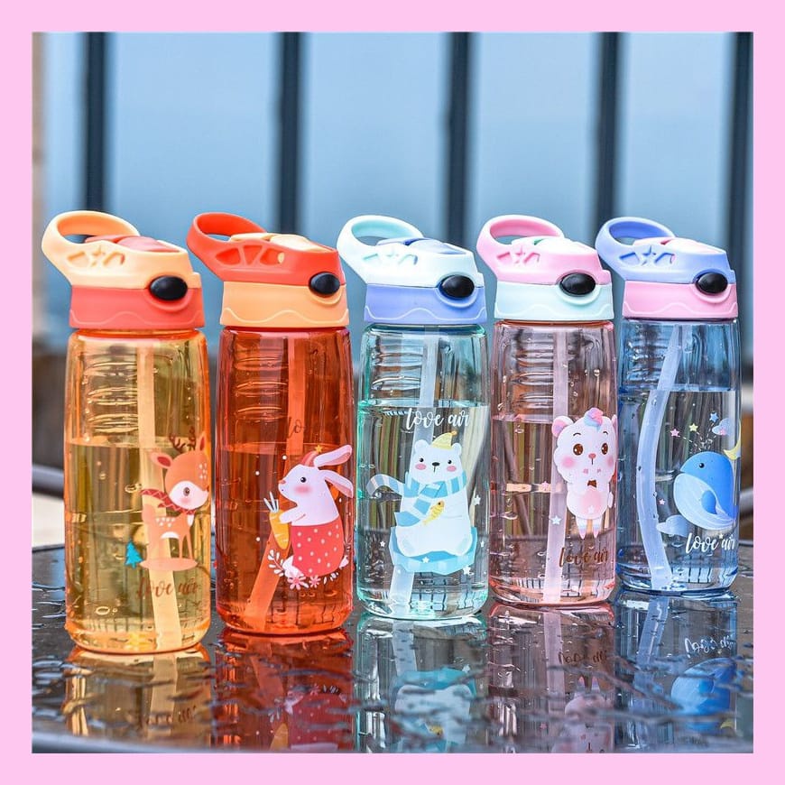 Botol Minum Klip Anak Motif Animal Imut Dengan Sedotan BPA FREE 500ml