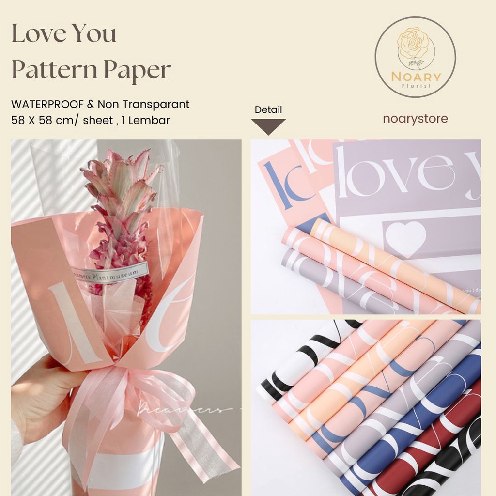 Love You Pattern Paper Kertas Bunga Wrapping Cellophane Paperwrap Buket Bunga Bungkusan Bunga / Flower Wrapping / Cellophane / Wrap / Kertas Bunga / Kertas Kado / Flower Paper / Kertas Grosir / Kertas Import / Kertas Cellophane / Florist / Buket Bunga / F