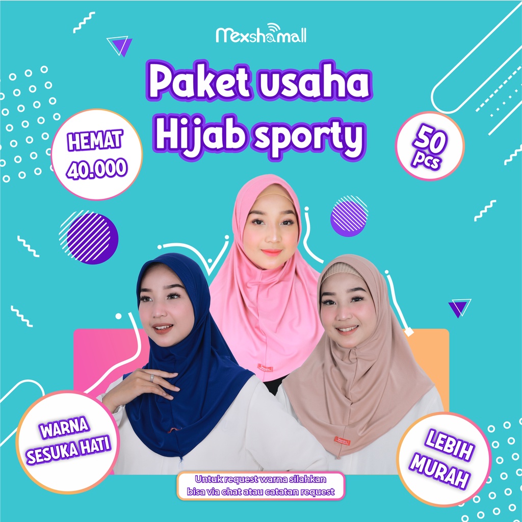 Paket Usaha Grosir Jilbab Instan Hijab Sporty Shamira Jersey Premium 50 Pcs