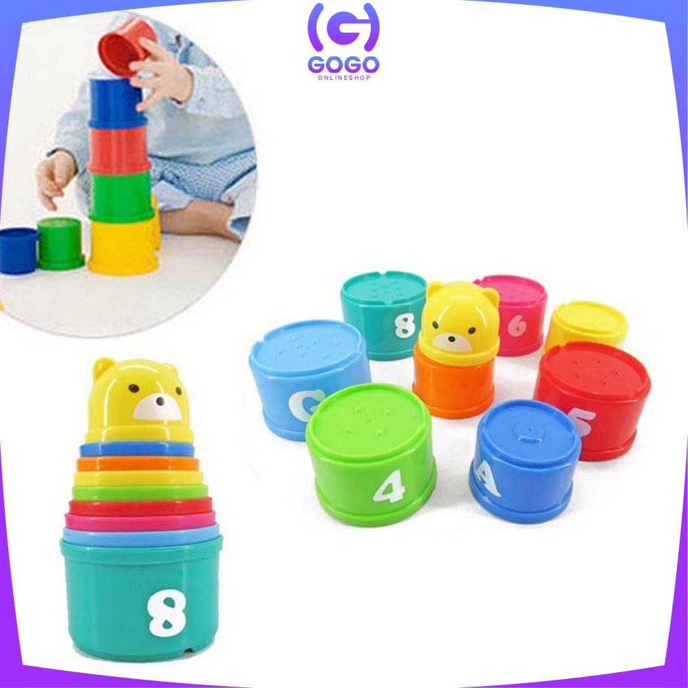 GOGO-M21 Mainan Anak Stacking Cup / Mainan Susun Gelas 9PCS Mainan Edukasi Bayi Angka Dan Alfabet