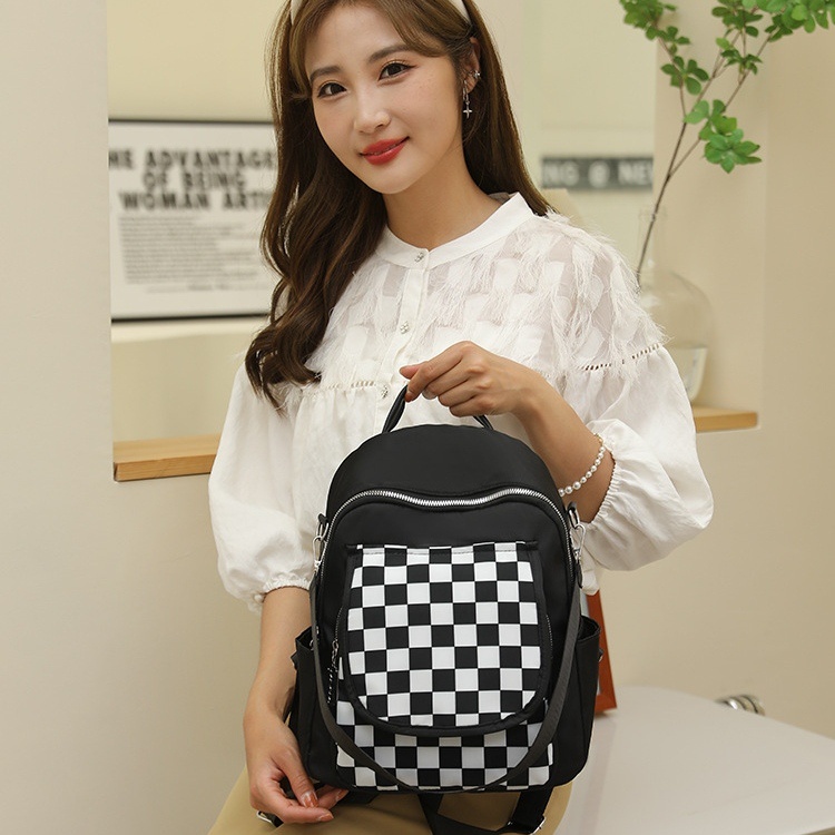 TAS RANSEL WANITA IMPORT KOREA ANTI AIR MOTIF CATUR HITAM VERMONA TA704B5 GENDONG PUNGGUNG SEKOLAH KULIAH KERJA BACKPACK CEWEK MURAH REMAJA KEKINIAN BRANDED BATAM SIMPLE LUCU