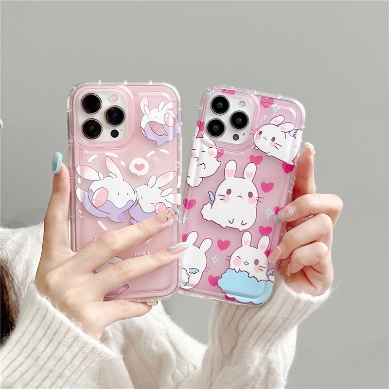 Soft Case TPU Matte Shockproof Tahan Debu Motif Kelinci Loving Untuk IPhone 14 13 12 11 Pro Plus