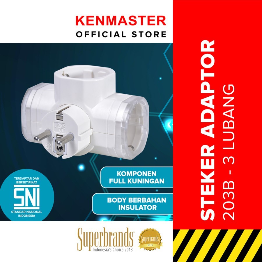 KENMASTER 203b Steker Colokan T Cabang 3 SNI FULL KUNINGAN