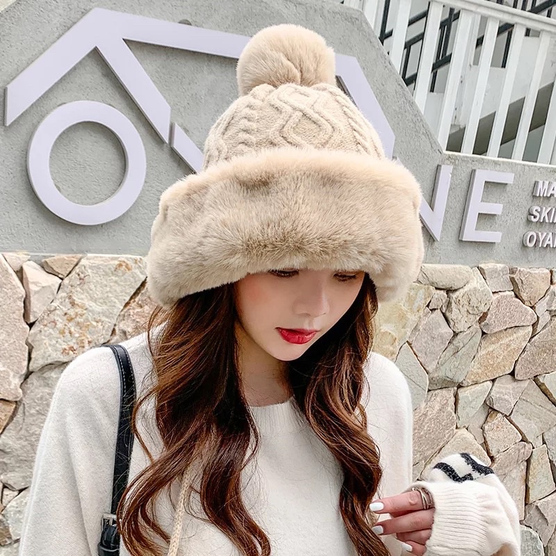 Topi Bulu Pompom Musim Dingin Winter Fur Hat