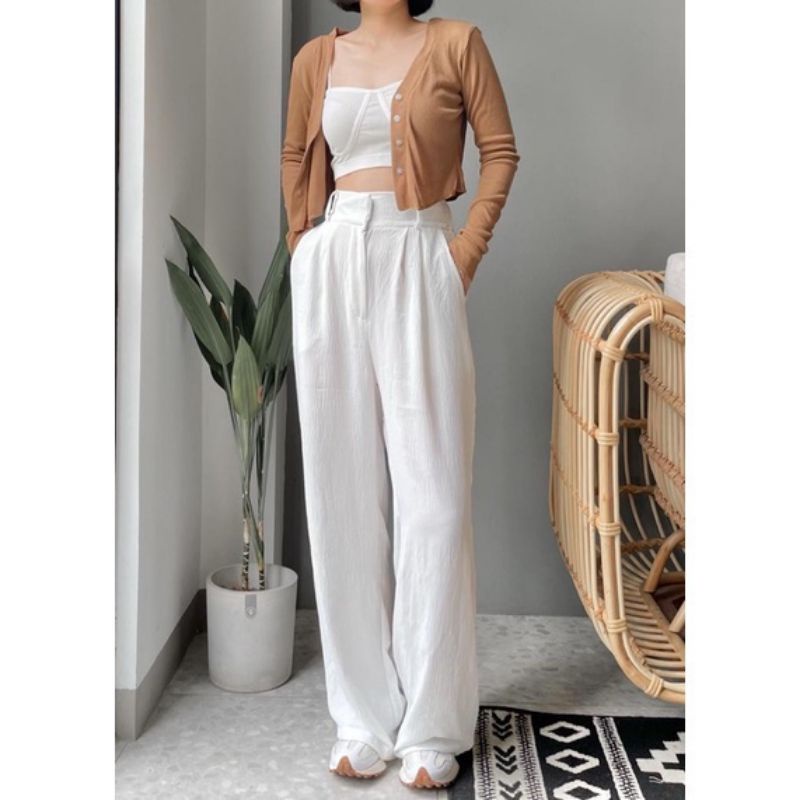 Celana Kulot Crinkle Hightwaist Wanita Loose Cullote Pants