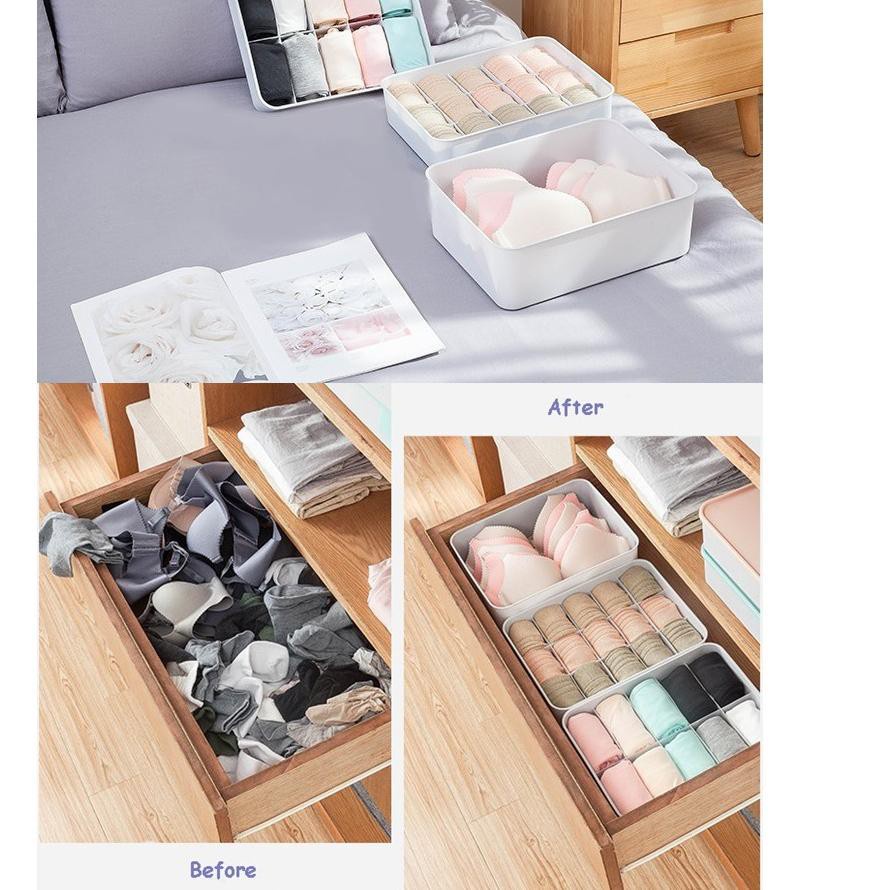 (clashop)Storage Box Penyimpanan Pakaian Dalam Lemari Sekat Laci SD Kaos Kaki Kotak Organizer Box Tempat Bra Multifungsi