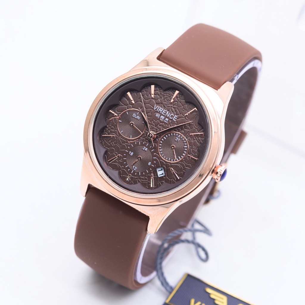 BEST SELLER JAM TANGAN WANITA VIRENCE R85 TALI RUBBER CHRONO HIASAN TANGGAL AKTIF DM 3.8CM FREE BOX ORI &amp; BATERAI || JAM TANGAN FASHION WANITA JAM TANGAN CEWEK MURAH