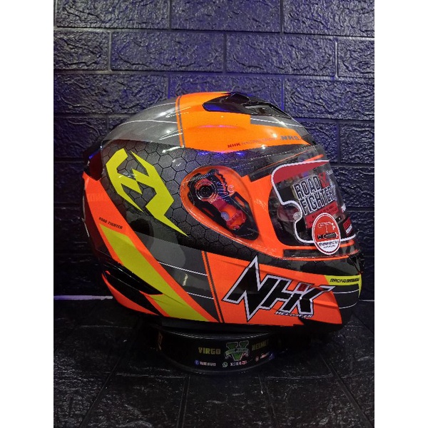 HELM NHK RX9 NAVY BLACK ORANGE YELLOW DOUBLE VISOR