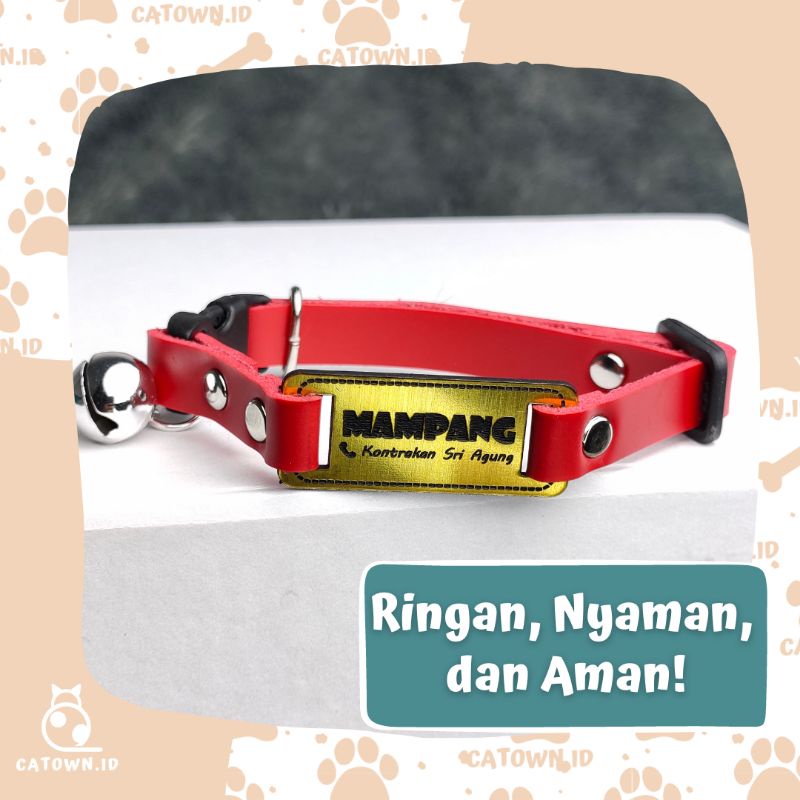 D001-Kalung Nama Kucing Custom Gratis Collar Anjing Ksesoris Hewan Lucu Ukir Identitas Pemilik Alamat Nomor HP Anti Hilang Size Small Medium Large Catown.id