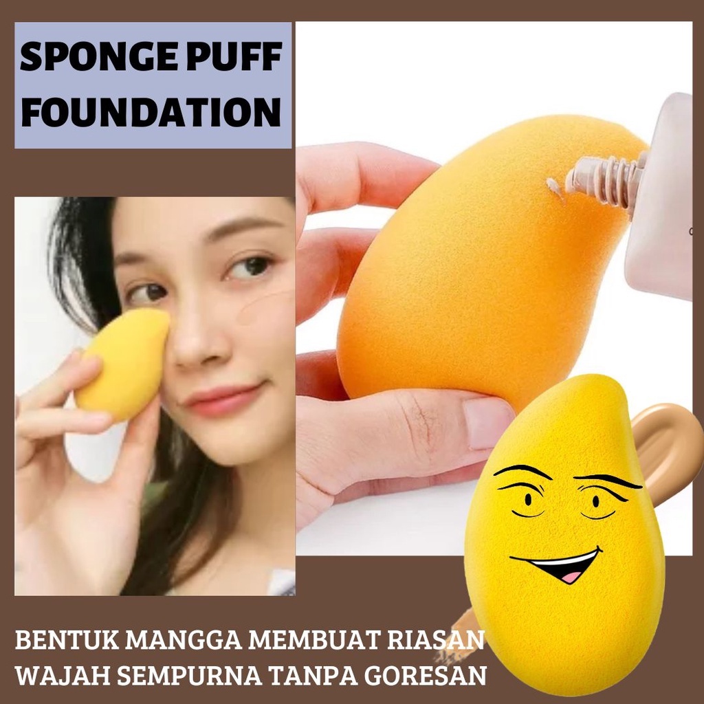 Shape Spon Mangga | Spon Buah | Spons Sponge Beauty Blender Puff Foundation Spon Mango -1 Pcs F508