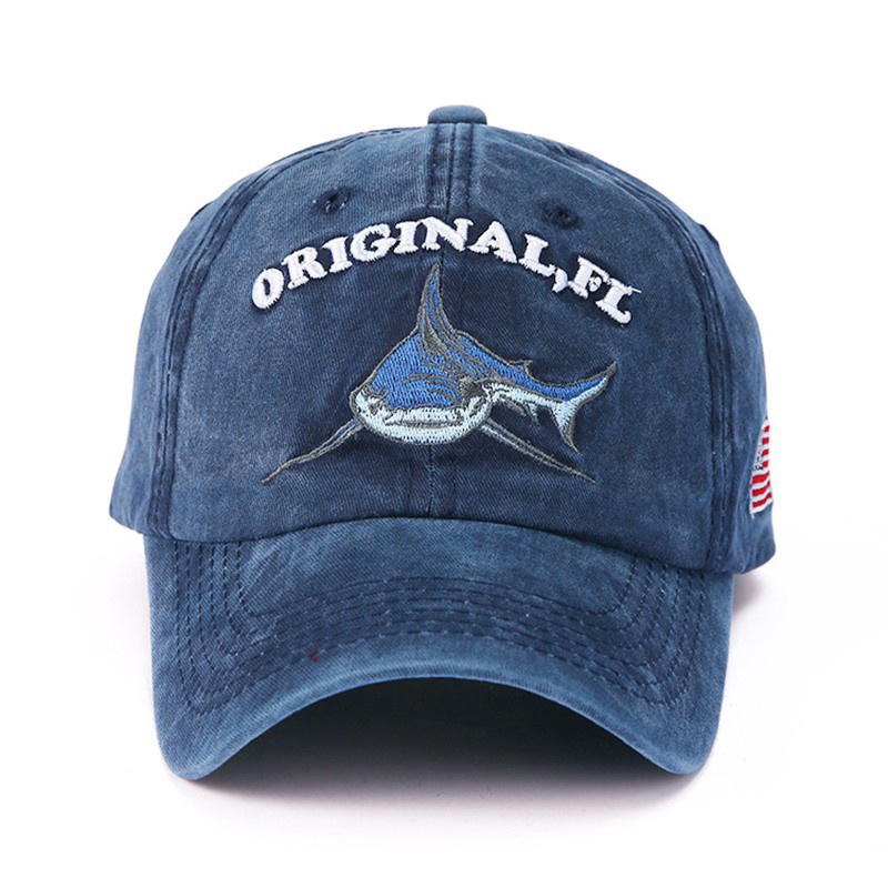 Topi baseball adjustable Motif Hiu Bahan Katun washed Untuk Pria Dan Wanita