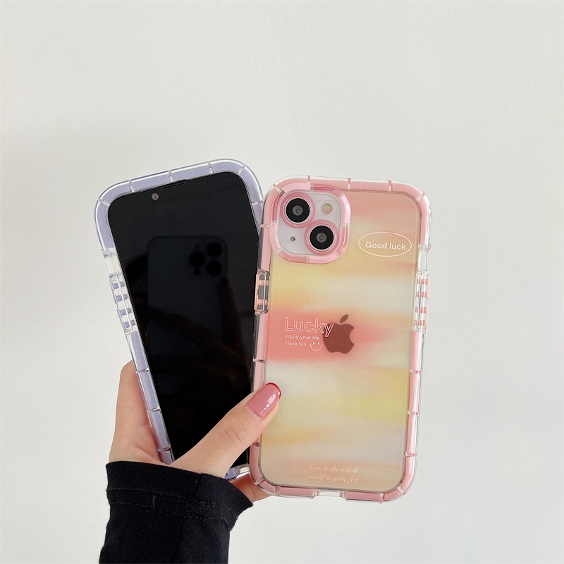 Bersinar Pada Malam Hari Bercahaya Soft Case untuk IPhone 14 Plus Xr Xs Max Ip Apple IPhone 11 12 13 14 Pro Max Wanita Lucu INS Cover Ungu Merah Muda Senyum Gradual Naungan Gadis Hadiah