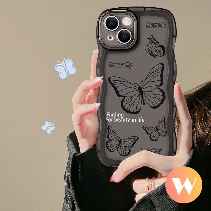 Ins Retro Hitam Butterfly Case Redmi Note11 11s 9 8 10 9s 9pro 11pro Plus 10s 10Pro Note10 Pro Max Plus Redmi A1 10A 10C 9T 9A 10 9 9C NFC Lembut Tpu Tepi Bergelombang Anti Jatuh Ponsel Cover