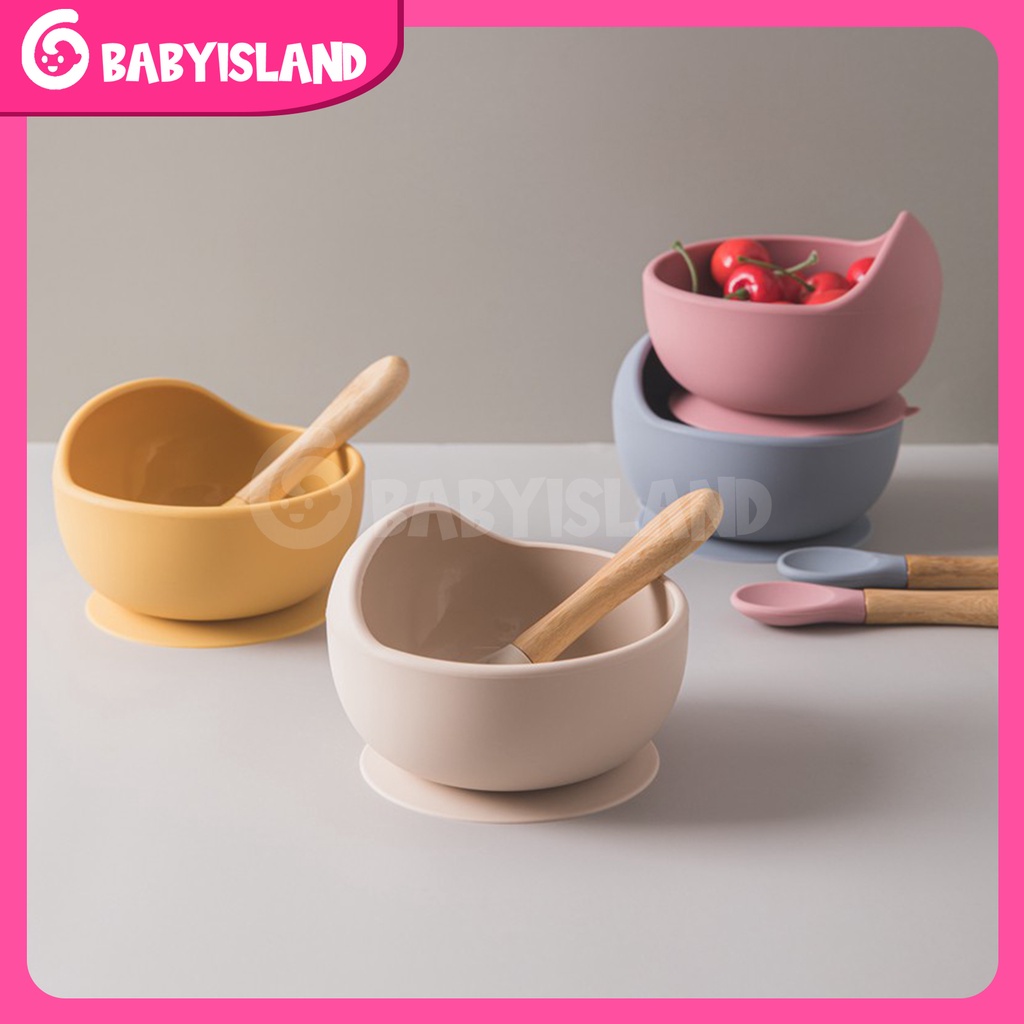 PREMIUM SILICONE BOWL BPA Free Waterproof Peralatan Tempat Makan Bayi Anak-anak Silikon Bib Mangkok Sendok Piring Garpu