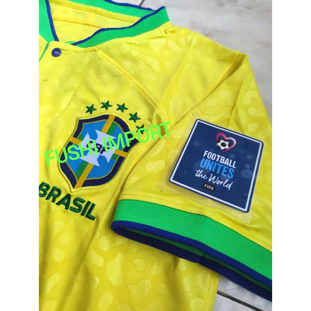 Jersey Baju Bola Brasil Home Full Patch World Cup Piala Dunia 2022 Grade Ori