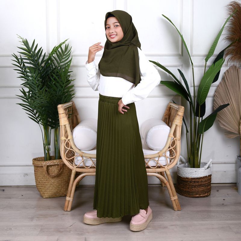 [Rok plisket anak RO] rok anak perempuan plisket varian warna - Hitam, army , maroon, coksu, abu abu