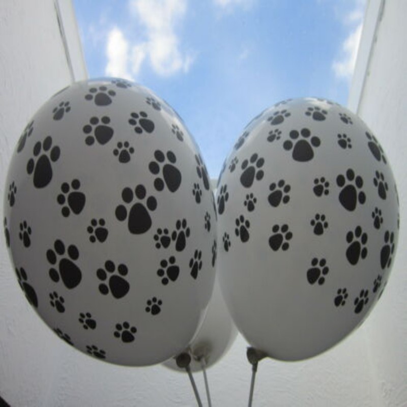 10pcs Balon Latex Motif print Kaki Anjing Warna Hitam Putih Ukuran 12 Inch Untuk Dekorasi Pesta