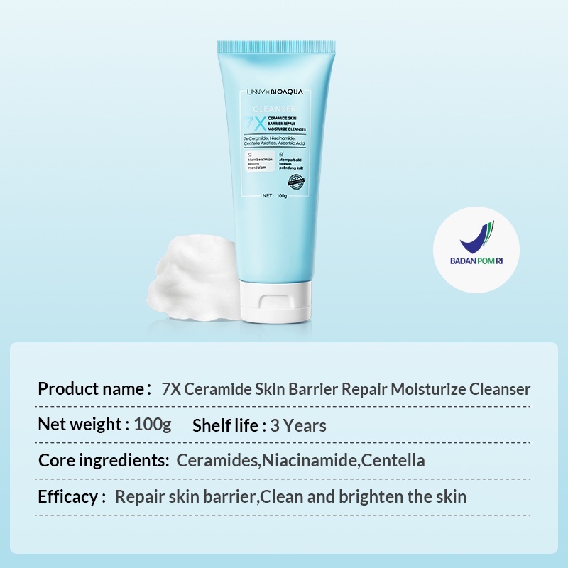 BIOAQUA 7X CERAMIDE MOISTURIZE CLEANSER CUCI MUKA 100GR GENTLE CLEANSER LOW PH CLEANSER FACIAL WASH FOR SENSITIVE SKIN FACE SABUN CUCI MUKA KULIT SENSITIF BPOM ORIGINAL