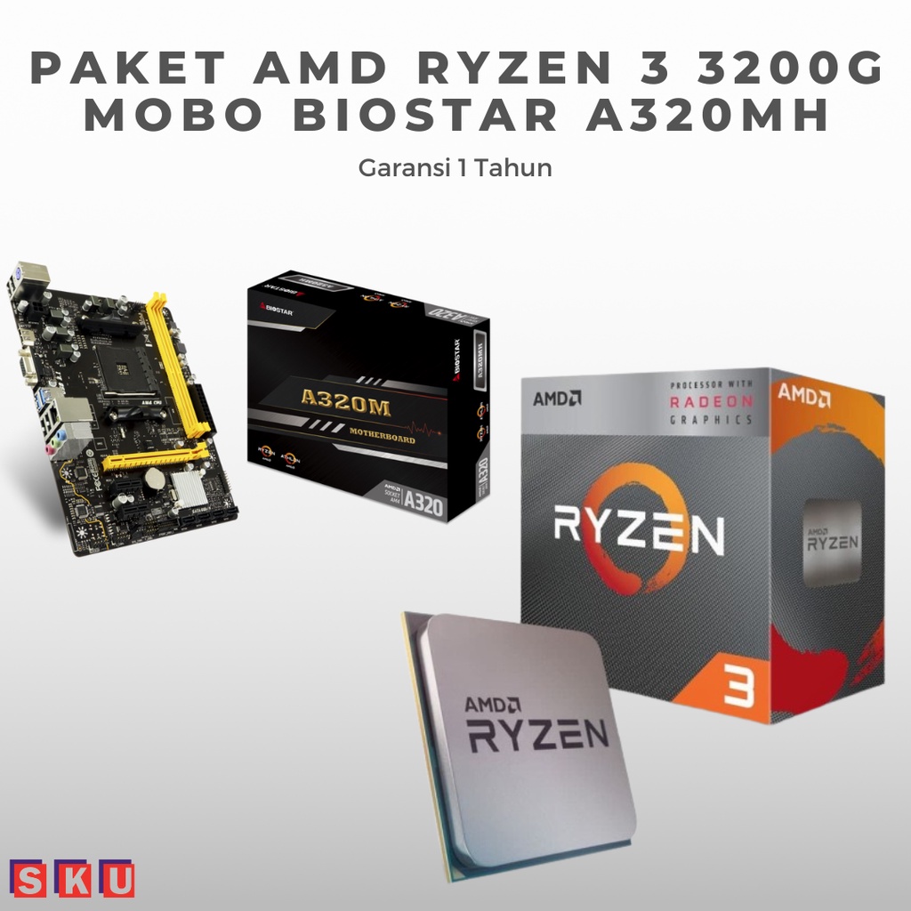 PAKET AMD RYZEN 3 3200G + MOBO BIOSTAR A320MH DDR4 AM4