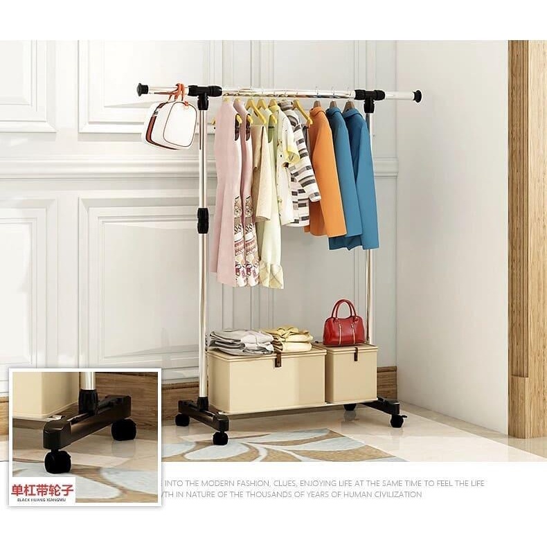 PROMO Stand Hanger Gantungan Baju Dengan 4 Roda Stand Hanger Single Gantung Multifungsi Modern -TERMURAH