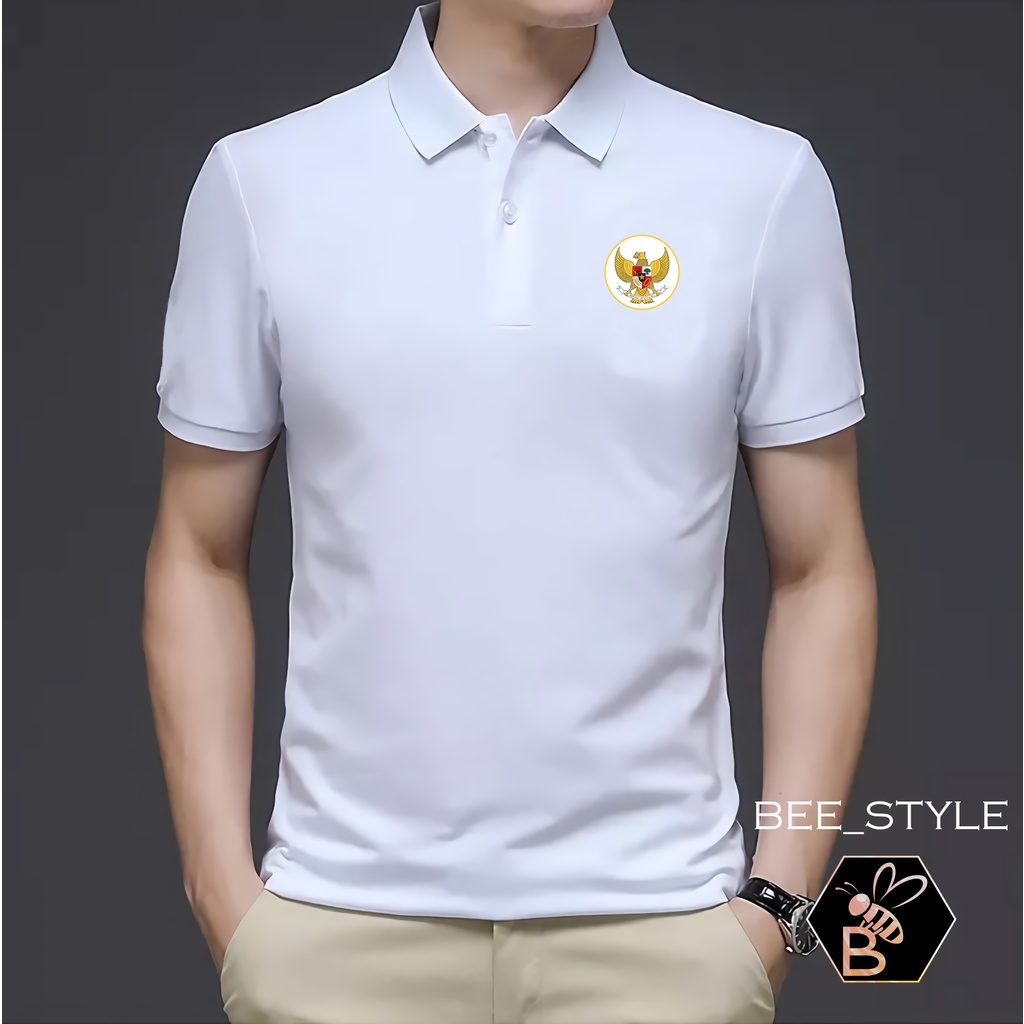 Kaos Kerah Pria Logo Garuda / Kaos Polo Garuda PUTIH / Kaos Pria Polo Shirt