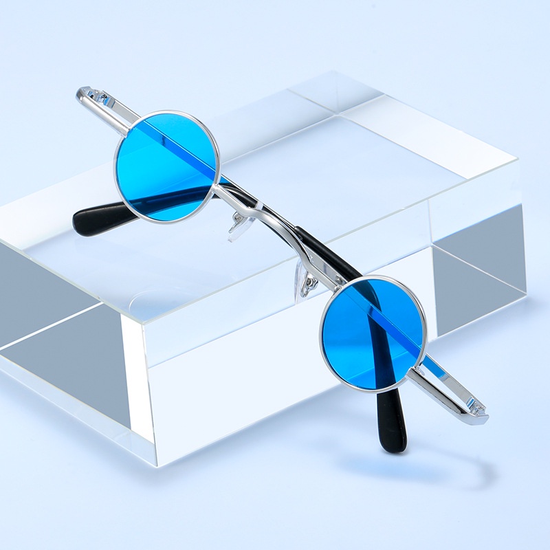 Kacamata Hitam Bingkai Bulat Kecil Bahan Logam Gaya retro Punk hip-hop Untuk Pria Dan Wanita