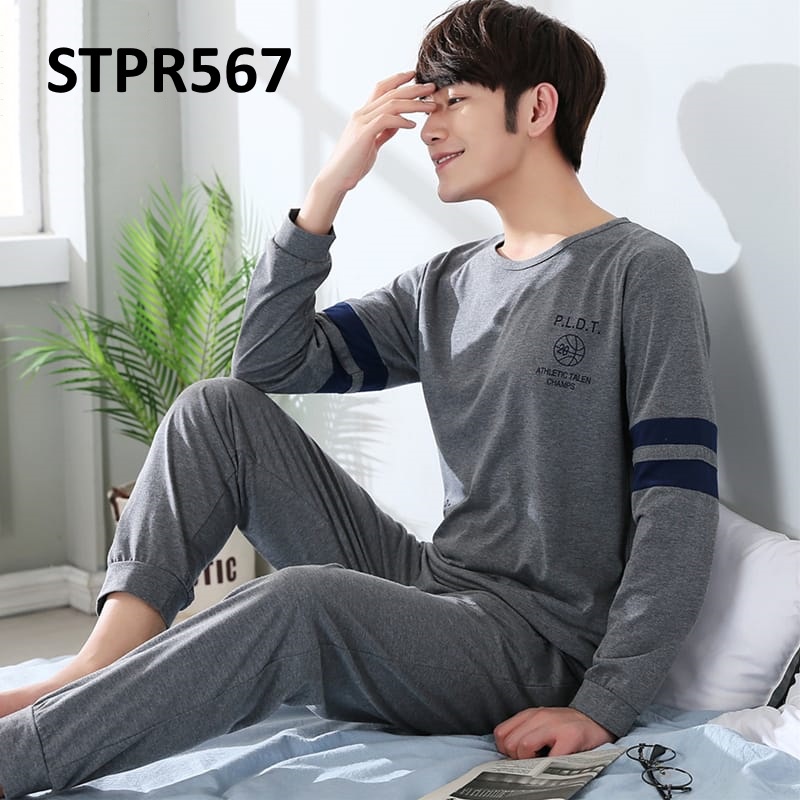 Piyama Pria Baju Tidur Pria Lengan Panjang Celana Panjang Motif Panda Abu-Abu