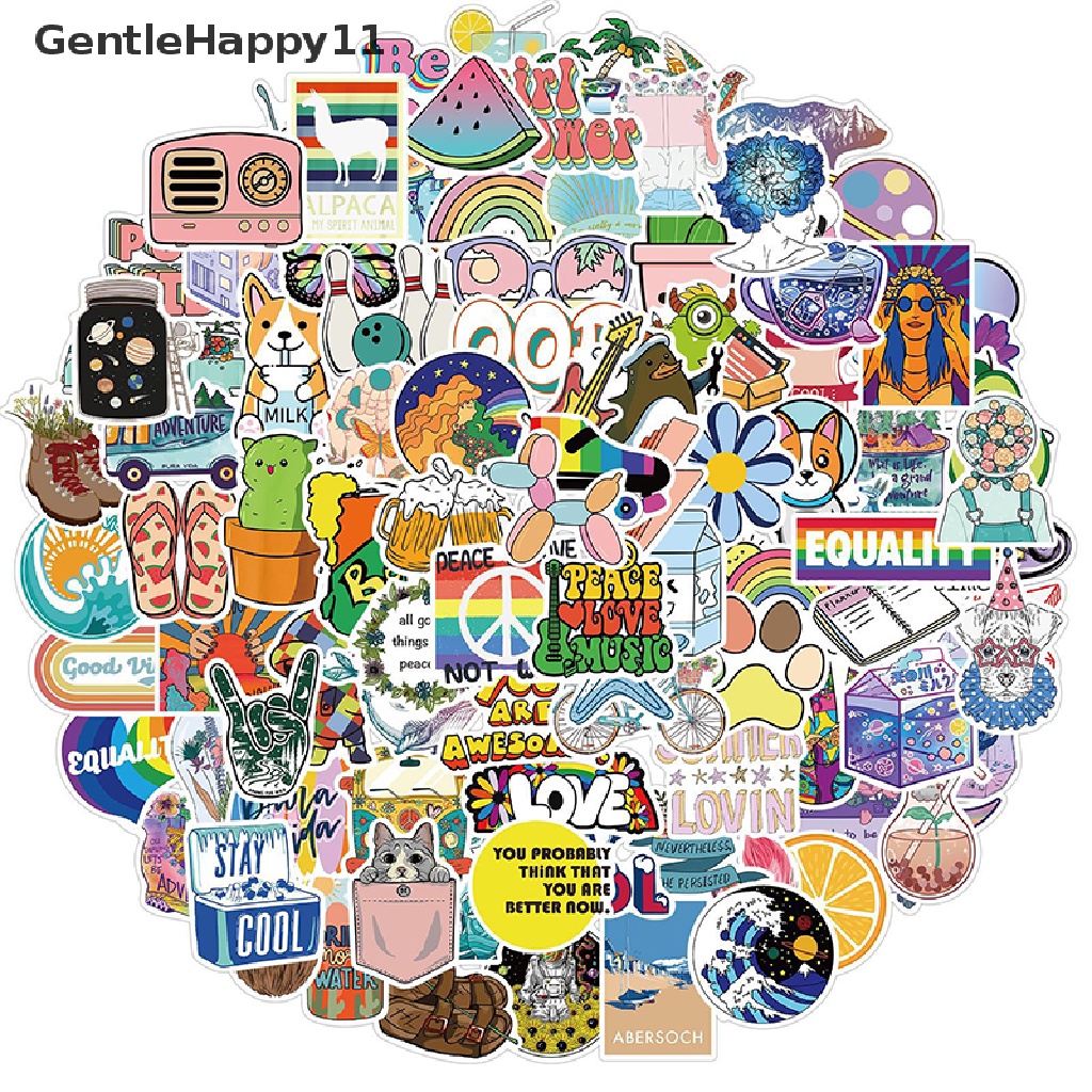 Gentlehappy 100pcs / Set Stiker Anti Air Motif Kartun Lucu Untuk Dekorasi Botol Air / Laptop / Koper