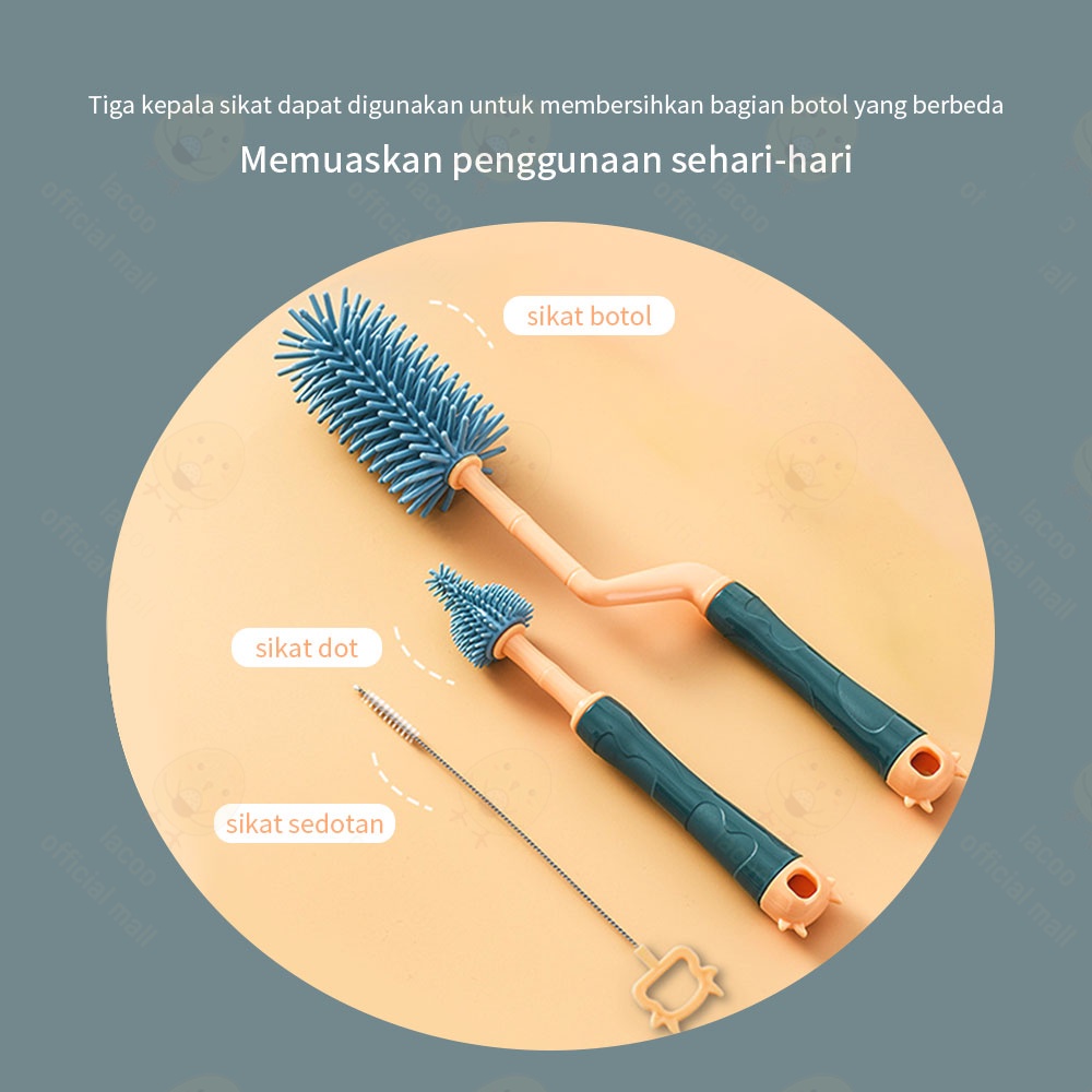 Lacoo 3in1 Sikat pembersih dot botol bayi silicone Bottle brush multifungsi