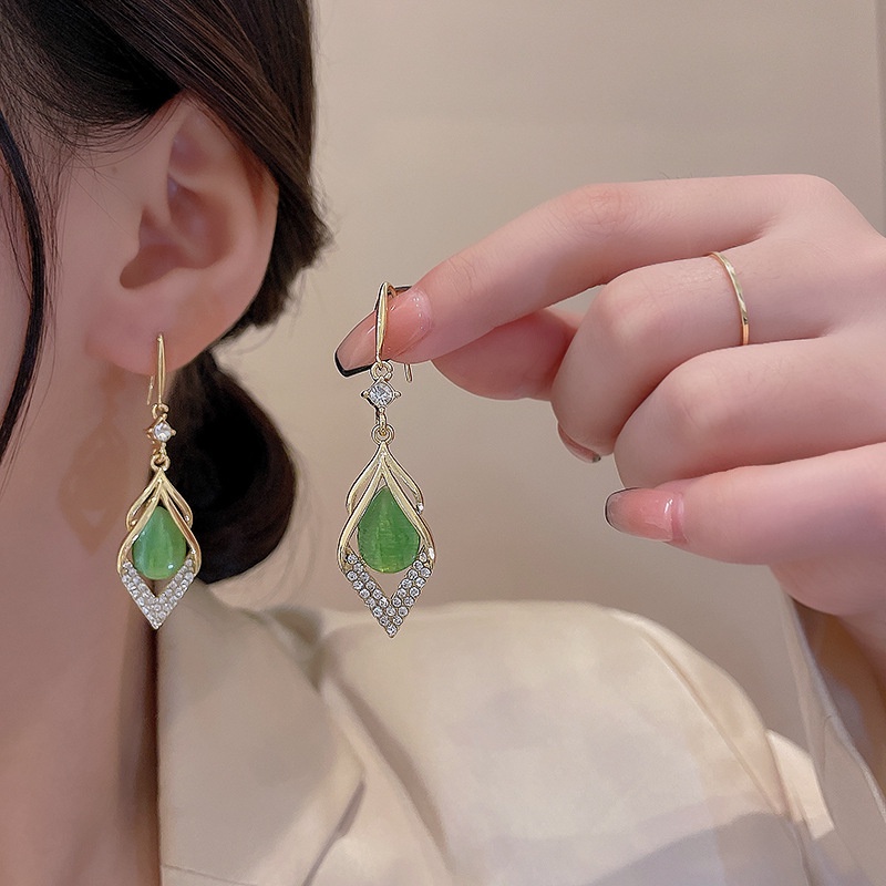 Anting Kait Gantung Sterling Silver 925 Desain Berlian Opal Mewah Untuk Wanita