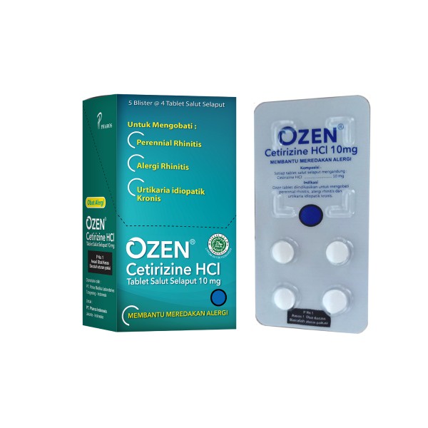 Ozen Tablet 10mg / 1 Blister @ 4 Tablet / 1 Blister @10 Tablet / Sirup 60 ml / Meredakan alergi