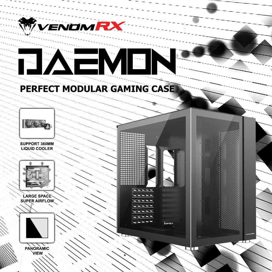 CASING VENOMRX DAEMON BLACK / WHITE | Tempered Glass ATX Gaming Case Venom RX