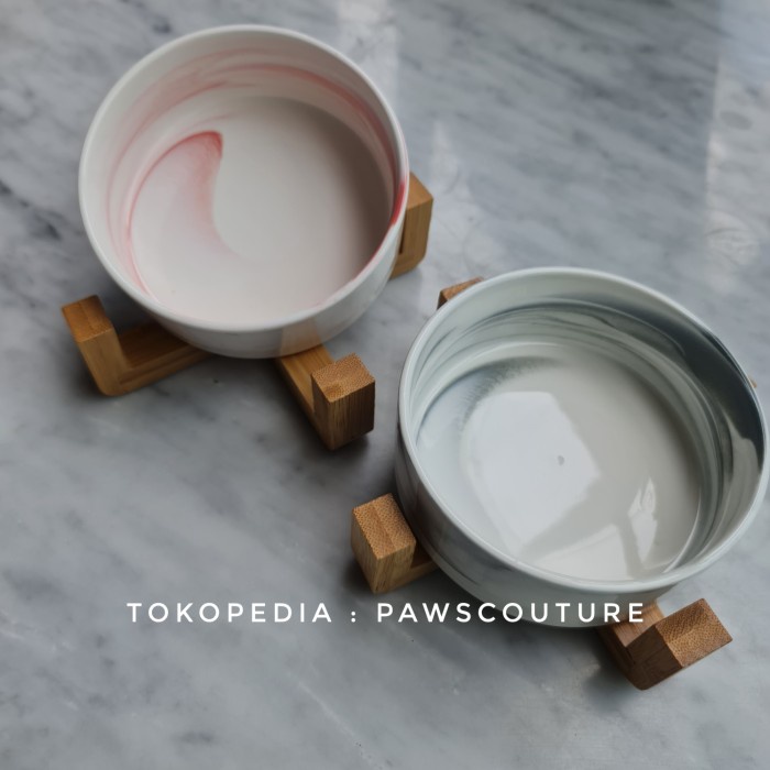 Feed Tempat Makan Mangkok Keramik Anjing Kucing Hewan Set Stand Pet Bowl